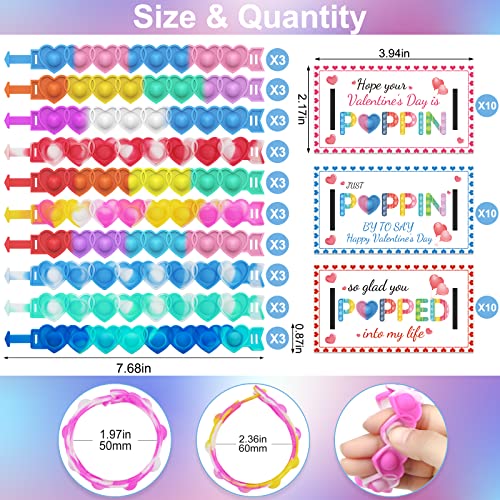 AYGXU 30pcs Valentines Day Gifts for Kids .Valentines Day Cards for Kids classroom School .Heart POP Bracelets.Valentine's Classroom Exchange Cards and Kids Party Favors.Valentines goody bag filler.
