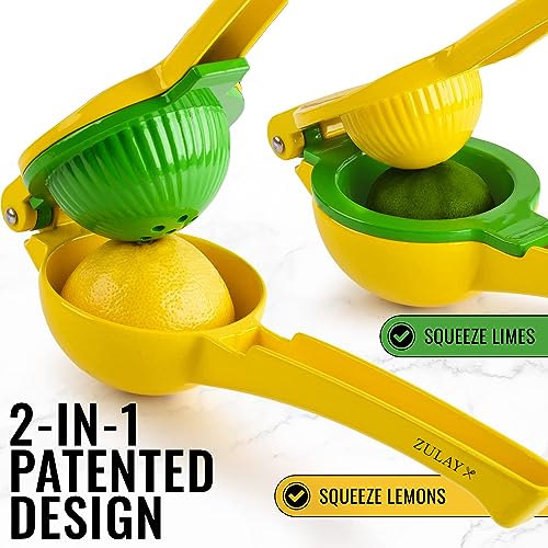 Zulay Metal 2-In-1 Lemon Squeezer Manual - Sturdy, Max Extraction Hand Juicer Lemon Squeezer Gets Every Last Drop - Easy to Clean Manual Citrus Juicer - Easy-to-Use Lemon Juicer Squeezer-Yellow/Green