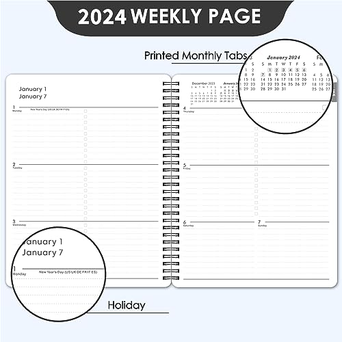 2024 Planner - 2024 Planner Weekly and Monthly from Jan. 2024 - Dec. 2024, 8" x 10", Planner 2024 with 12 Monthly Tabs, Classic Black, Thick Paper, Twin-Wire Binding, Perfect Organizer