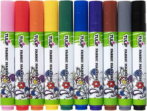Tulip Permanent Fabric Brush Tip Markers, Rainbow, Set of 10