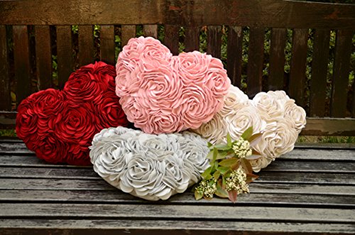 JWH 3D Flower Throw Pillow Cover Aesthetic Decorative Valentines Day Accent Pillow Case Heart Shaped Cushion Handmade Pillowcase for Girls Bed Bedroom Couch Gift 14x16 Inch Red
