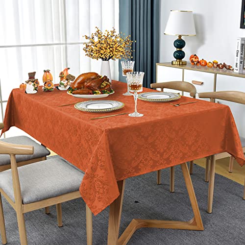 SASTYBALE Rectangle Tablecloth - 52 x 70 Inch Rust Cream Spill Wrinkle Proof Damask Table Cloth, Fall, Harvest, Thanksgiving Tablecloths, Soft Polyester Oblong Table Cover for Kitchen Parties