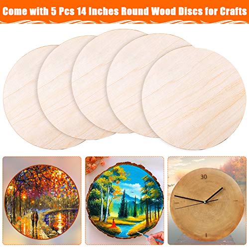 Round Wood Discs for Crafts, Audab 5 Pack 14 Inch Wood Circles Unfinished Wood Rounds Plaque for Door Hanger, Door Design, Wood Burning