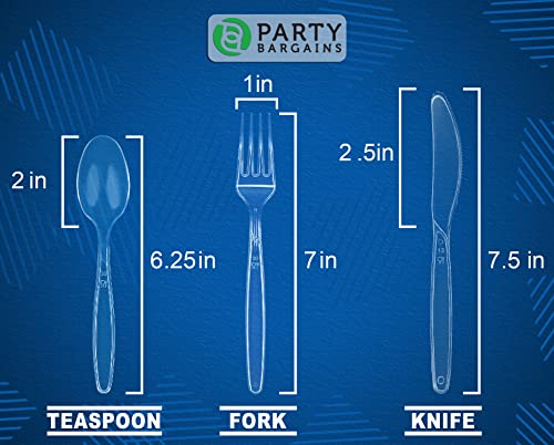 Party Bargains Disposable Cutlery set, SAPPHIRE Design, Clear Color, 360 Pieces: 180 Forks, 120 Spoons, 60 Knives