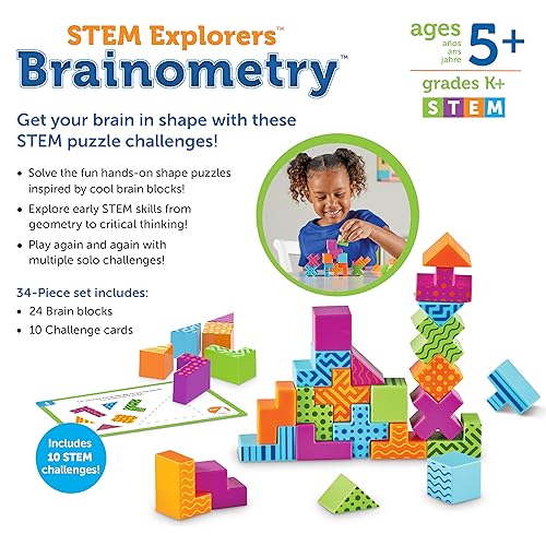 Learning Resources STEM Explorers Brainometry - 34 Pieces, Ages 5+ STEM Toys for Kids, Brain Teaser Toys and Games, Kindergarten Games