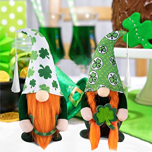 TSGEEG St. Patrick's Day Gnomes Decorations- 2 PCS Irish Leprechaun Plush Dolls Handmade Swedish Tomte for Home Table Ornament