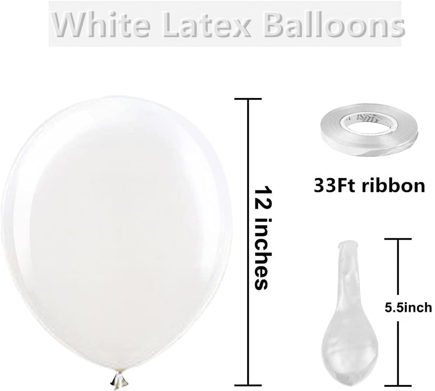 Bezente White Balloons Latex Party Balloons, 100 Pack 12 inch Round Helium Balloons for White Themed Wedding Graduation Birthday Party Backdrop Decorations