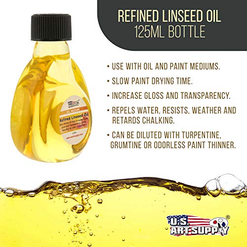 U.S. Art Supply Refined Linseed Oil, 125ml / 4.2 Fluid Ounce Container