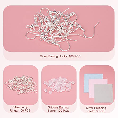 100 PCS Earring Hooks, 925 Sterling Silver Hypoallergenic Earring Hooks for Jewelry Making, 300 PCS Earring Making kit, Earring Making Supplies with Earring Backs and Jump Rings