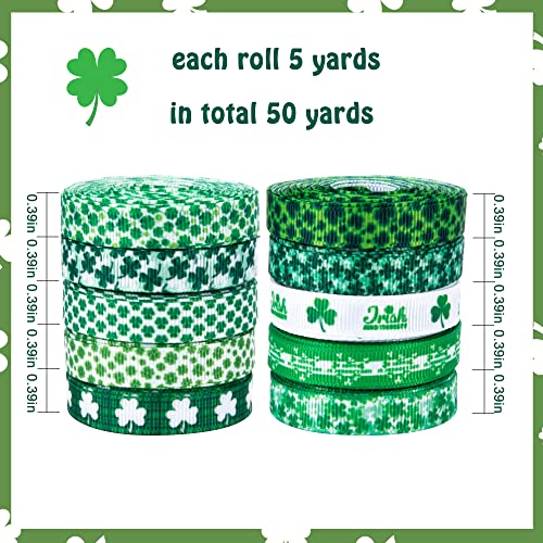 St. Patrick's Day Ribbon - 50 Yards Shamrocks Clover Grosgrain Ribbon for St. Patrick's Day Gift Wrapping Wreath DIY Craft and Sewing