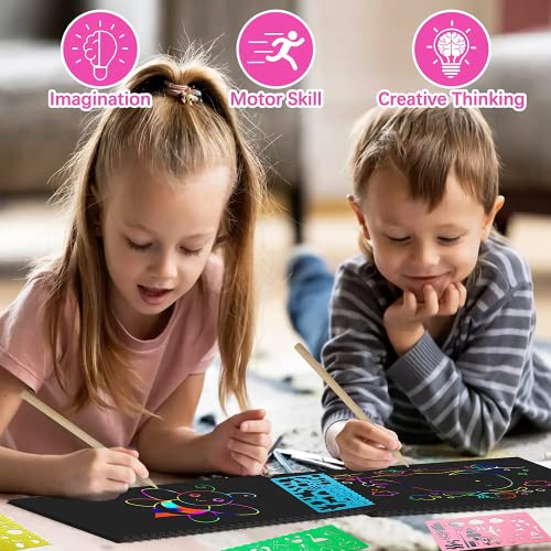 Smasiagon Scratch Paper Art Set for Kids, 2 Pack Scratch Off Art Notebook Crafts Valentines Day Gift for Kids Ages 3-12 Girls Boys Birthday Easter Christmas Party Games DIY Favor Activity