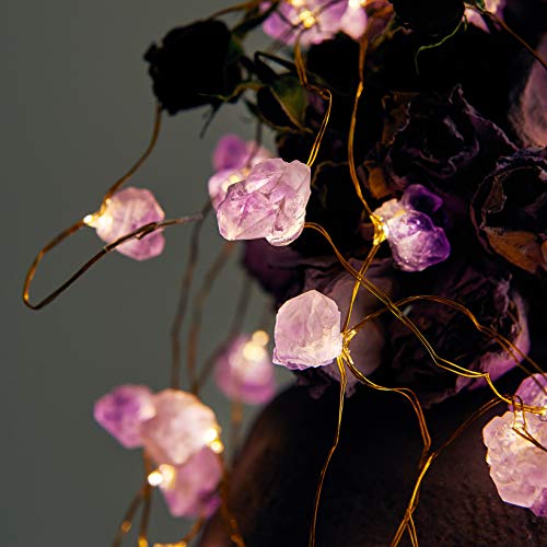 MIYA LIFE Natural Amethyst Raw Stones USB/Battery Powered 10FT 40 LEDs with Remote/Timer for Meditation Wedding Valentine's Day Present Bedroom Christmas Party Birthday Ornament