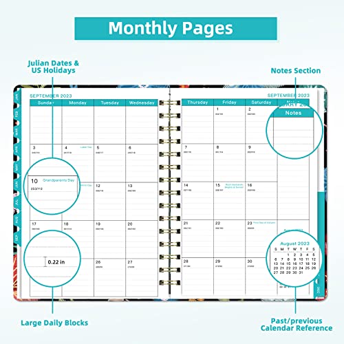 Ymumuda 2023-2024 Planner, Weekly Monthly Planner Academic 2023-2024, 12-Month School Planner from JUL.2023 to JUN.2024, 8.4" X 6", Spiral Planner Notebook with Stickers, Elastic Closure, Inner Pocket, Coated Tabs, Floral 01