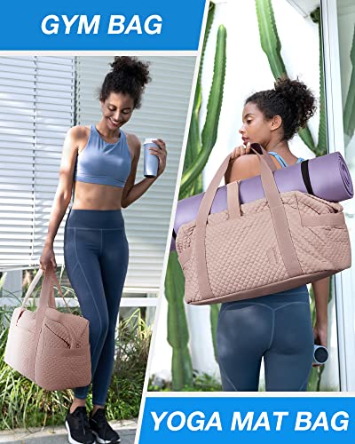 Weekender Bags for Women, BAGSMART Gym Bag with Yoga Mat, Travel Duffle Overnight Bag for Travel Essentials, Large Hospital Bag for Labor and Delivery(Pink)