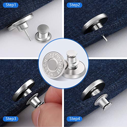 12 Sets Button Pins for Loose Jeans, No Sew and No Tools Instant Replacement Snap Tack Pant Button, Ceryvop Reusable and Adjustable Metal Pants Button Tightener