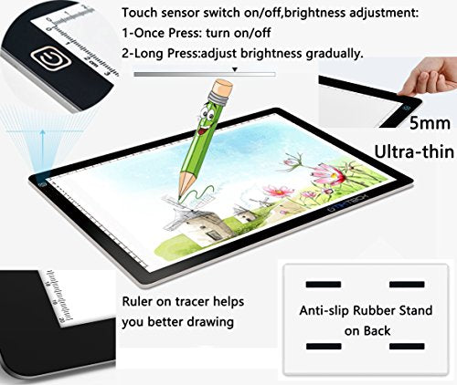 A4 Ultra-Thin Portable LED tracing Light Box Dimmable Brightness LED Art Tracing Pad for Artist Drawing Sketching Animation Stencilling and 5d Diamond Painting (Black, A4)