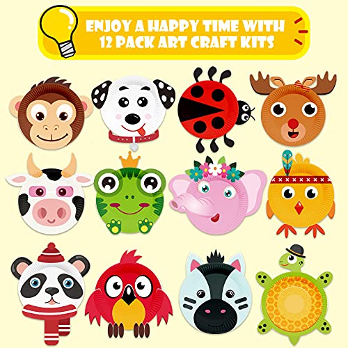 Art Craft Gift for Kids - 12 Paper Plate Art Kit Toy for 3, 4, 5 Year Old Boys Girls Toddlers, DIY Animal Art Supplies For Children Preschool Classroom/ Birthday/ Party Favor/ Christmas Game Crafts
