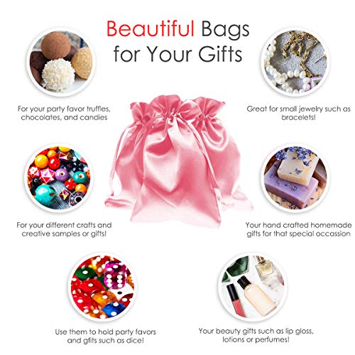 Knitial 3" x 4" Satin Pink Gift Bags, Jewelry Bags, Wedding Favor Drawstring Bags Baby Shower Christmas Gift Bags 50 per Pack