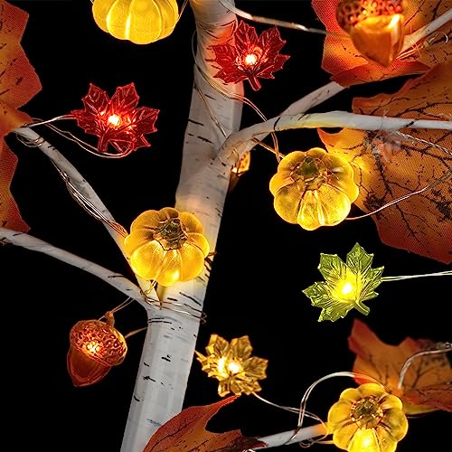 KAiSnova Thanksgiving Lights 10FT 30 LED Fall Lights 3D Pumpkin Maple Leaf Acorn Battery Operated String Lights Halloween Decorations Indoor Fall Decorations for Home Garland Party Autumn