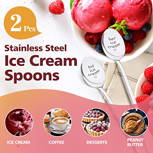 PRSTENLY Anniversary Wedding Gifts for Him Her, His and Hers Gifts Engraved Ice Cream Spoon, 2 Pcs Personalized Spoon Stainless Steel Birthday Engagement Couple Gifts