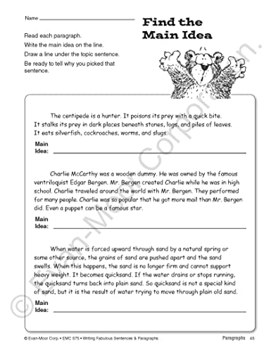 Evan-Moor Writing Fabulous Sentences & Paragraphs, Grades 4-6, Homeschool & Classroom Workbook, Activities, Main Ideas, Topic Sentences, Figurative Language, Descriptive Details, Writing Skills