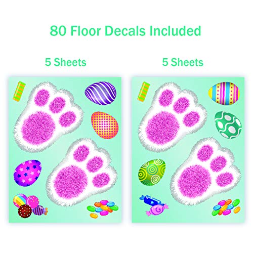 Easter Decorations Bunny Footprints Kit – 100 Total Paw Print Egg & Candy Floor Decals