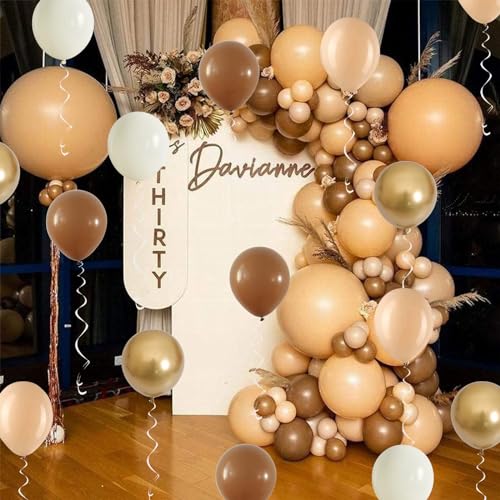 Balloons Brown and Gold, 60 Packs 12 Inch Retro Brown Cream Balloon, Brown Beige Balloons, Sand White Neutral Balloons Metallic Gold Balloons for Birthday Baby Shower Jungle Boho Wedding Decorations