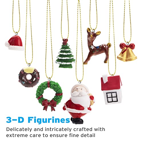Sooez Mini Christmas Ornaments, Set of 24 Cute Miniature Resin Christmas Tree Ornament Figures Advent Calendar Fillers, Durable & Well-Crafted 3-D Figurines with Gold Loops for Easy Hanging