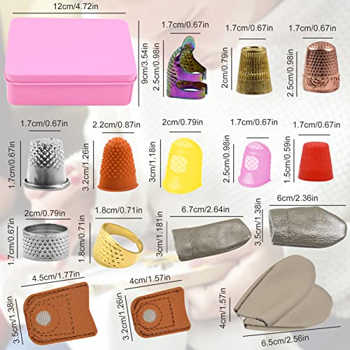 23Pcs Sewing Thimble Finger Protectors, Adjustable Metal Copper Finger Thimble Silicone Leather Thimble Finger Tips Finger Shield Ring Fingertip Quilting Sewing Supplies for Embroidery Needlework(P)