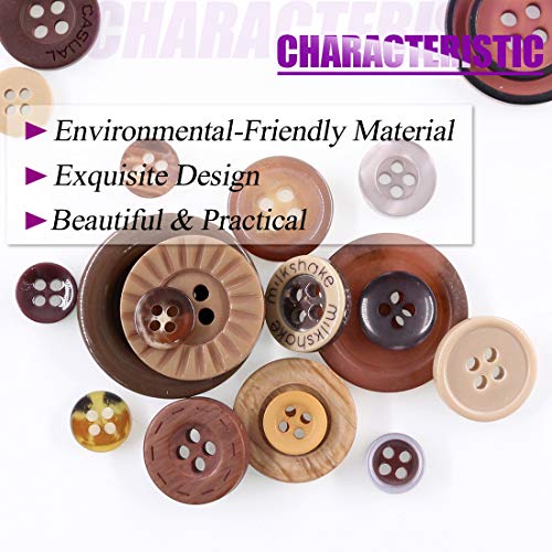 Swpeet 1000Pcs Christmas Brown Craft Buttons, 2 and 4 Holes Brown Round Craft Resin Sewing Buttons Suitable for Christmas Sewing Decorations, Art & Crafts Projects DIY Decoration - Brown