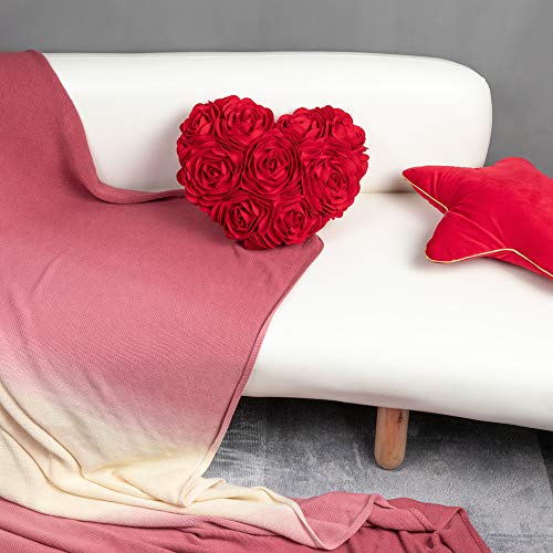 JWH 3D Flower Throw Pillow Cover Aesthetic Decorative Valentines Day Accent Pillow Case Heart Shaped Cushion Handmade Pillowcase for Girls Bed Bedroom Couch Gift 14x16 Inch Red