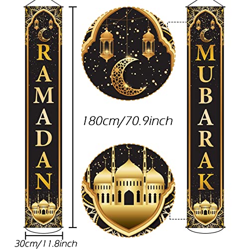 Eid Al-Adha Mubarak Banner Ramadan Mubarak Door Sign Hanging Banners Decoration Set for Ramadan Themed Party Indoor and Outdoor Party Supplies Decorations