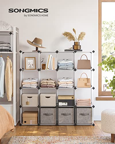SONGMICS Cube Storage Organizer, Set of 16 Plastic Cubes, Book Shelf, Closet Organizers and Storage, Room Organization, Shelving for Bedroom Living Room, 12.2 x 48.4 x 48.4 Inches, White ULPC44L