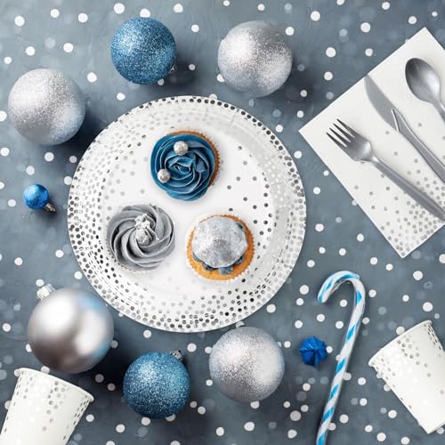 144 Piece Silver Party Supplies for Wedding, Birthday - Silver Table Decorations with Plates, Napkins, Cups, and Cutlery (Serves 24)