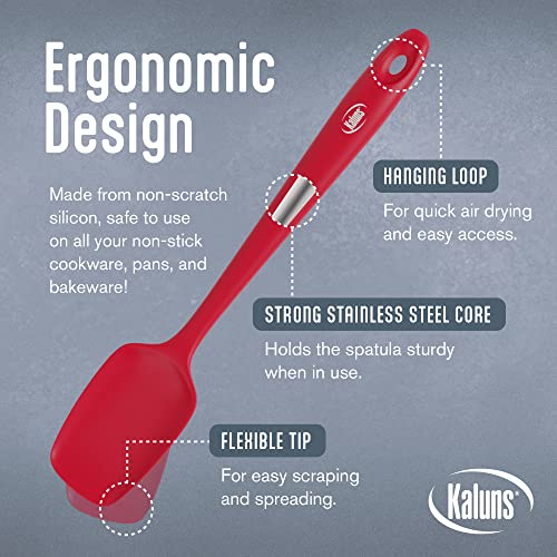 Kaluns Silicone Spatula Set 5 Pcs Rubber Spatulas Silicone Heat Resistant 600°F, Spatulas for Nonstick Cookware, Seamless Design with Stainless Steel Core, Dishwasher Safe, Bonus Tongs Included