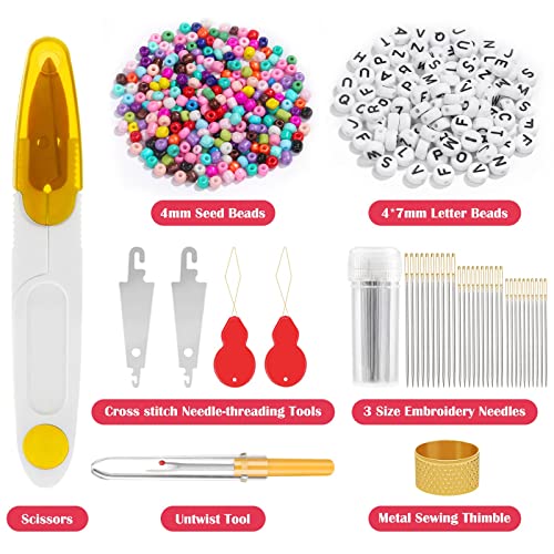PAXCOO 488Pcs String Bracelet Making Kit, Friendship Bracelet String Kit with 50 Skeins Embroidery Floss Cross Stitch Thread, 400Pcs Friendship Bracelet Beads, 37Pcs Embroidery Tools and Storage Box