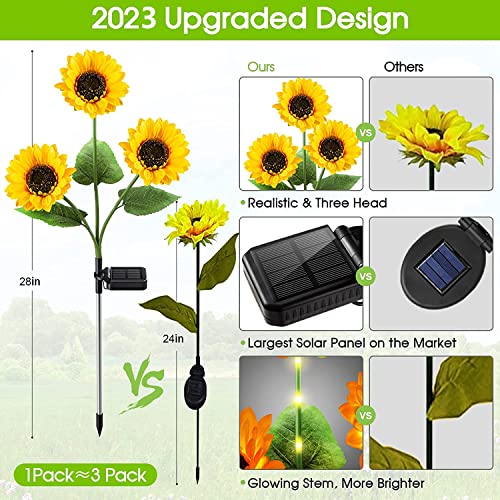 KOOPER Solar Lights Outdoor Garden Decor - Upgraded 3 Pack Solar Garden Lights with 9 Sunflower Lights, Waterproof Solar Outdoor Lights Auto ON/Off Solar Decorative Lights for Garden, Patio