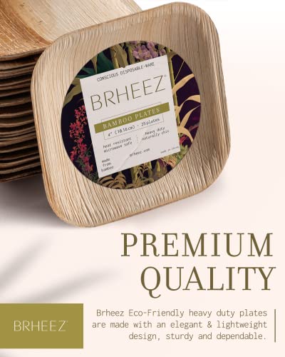 brheez Bamboo Plates made from Palm Leaf - 25 Party Plates - 4 Inch - Eco Friendly Compostable & Biodegradable – Bamboo Disposable Plates Heavy Duty are More Environmentally Friendly than Paper Plates