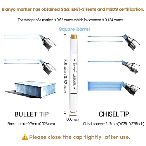 Bianyo Classic Alcohol Markers Set, Pack of 72, Dual Tip Bullet & Chisel Art Marker, Black Case with a Designable Card for Coloring, Drawing, Sketching, Outlining