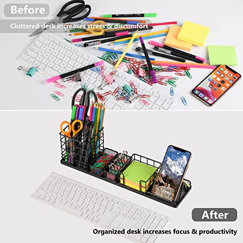 Desk Organizers and Accessories, Office Supplies Desk Organizer with Pen Holder, DIY Desktop Organiezr with Phone Holder, Sticky Note Tray, Paperclip Storage and Office Caddy for Office Home School