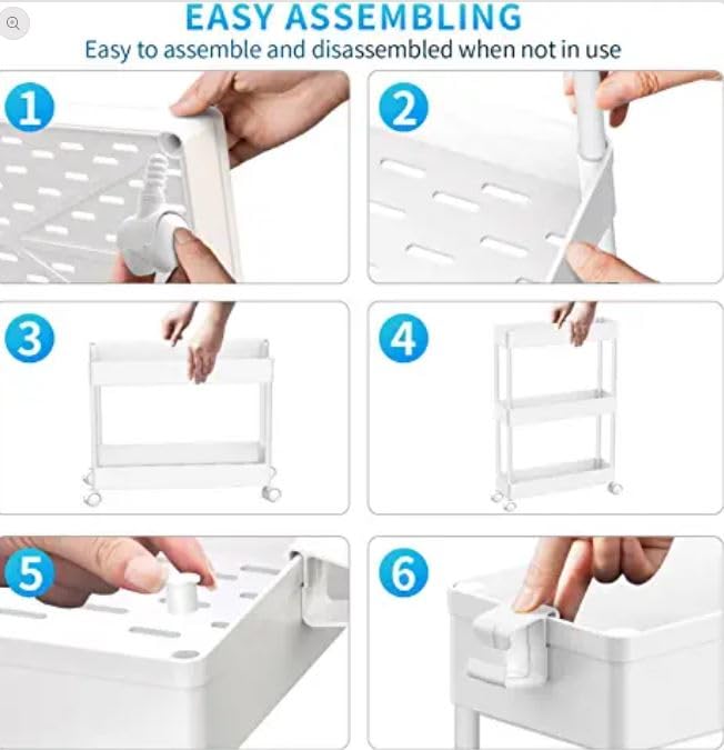 SPACEKEEPER Storage Rolling Cart, 3 Tier Laundry Room Organization Utility Cart Bathroom Organizer Mobile Shelving Unit Shelves Multi-Functional Trolley, White