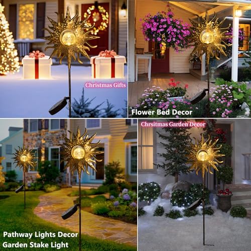 TAKE ME Sun Solar Lights Garden Outdoor Waterproof Metal Decorative Stakes for Patio Yard Walkway LawnPatio Christmas Gifts Valentine's Day Gifts