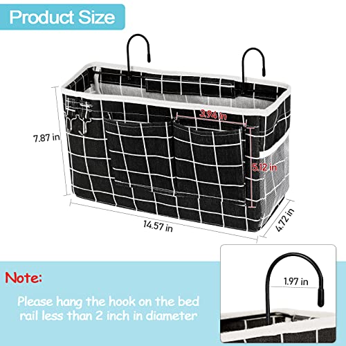 Loghot Bedside Caddy/Bedside Storage Bag Hanging Organizer for Bunk and Hospital Beds,Dorm Rooms Bed Rails,Can be Placed Glasses,Books,Mobile Phones,Keys (Black Lattice)