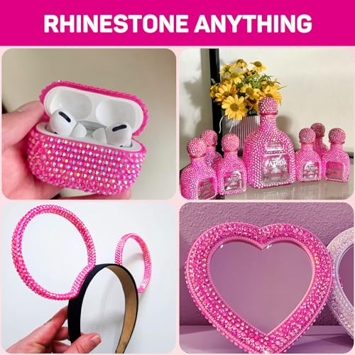 11000Pcs Hot Pink Rhinestones with b7000 Glue for Crafts Clothing Clothes Fabric Nails, Bright Pink Gems ab Jelly Resin FlatBack Rhinestones for Shoes Tumblers Flat back Bedazzler Kit with Rhinestones