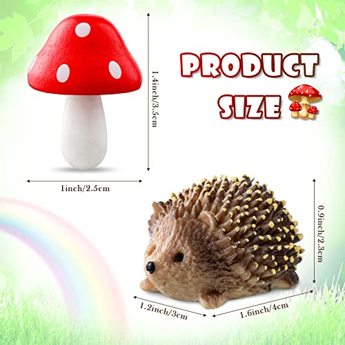Queekay Fairy Outdoor Garden Animals Figurines Outdoor Fairy Wild Garden Accessories Resin Hedgehogs and Wood Mushroom Miniature Garden for Plant Pots Bonsai Craft Decor Fairy Wild Garden Supplies