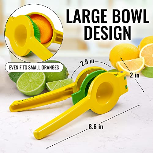 Zulay Metal 2-In-1 Lemon Squeezer Manual - Sturdy, Max Extraction Hand Juicer Lemon Squeezer Gets Every Last Drop - Easy to Clean Manual Citrus Juicer - Easy-to-Use Lemon Juicer Squeezer-Yellow/Green