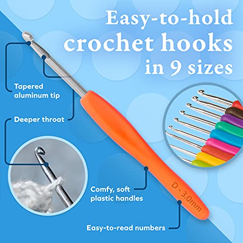 BeCraftee Crochet Hooks Kit - 31 Piece Set with 9 Ergonomic Hook Sizes, 6 Yarn Needles, Additional Knitting & Crochet Supplies and Carrying Case