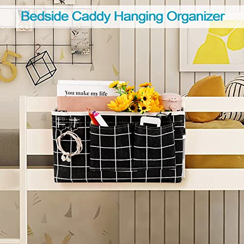 Loghot Bedside Caddy/Bedside Storage Bag Hanging Organizer for Bunk and Hospital Beds,Dorm Rooms Bed Rails,Can be Placed Glasses,Books,Mobile Phones,Keys (Black Lattice)