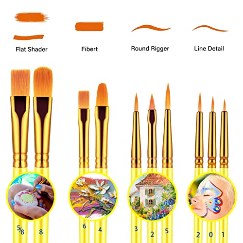 Paint Brushes Set, 20 Pcs Paint Brushes for Acrylic Painting, Oil Watercolor Acrylic Paint Brush, Artist Paintbrushes for Body Face Rock Canvas, Kids Adult Drawing Arts Crafts Supplies, Yellow