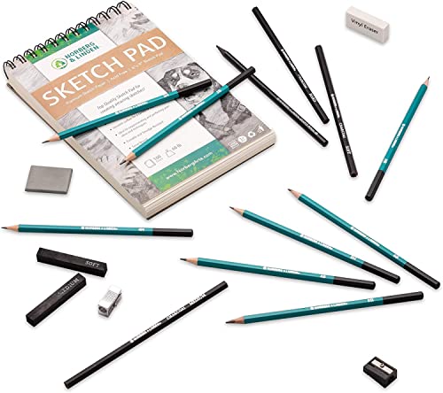 Norberg & Linden Drawing Set - Sketching and Charcoal Pencils - 100 Page Drawing Pad, Kneaded Eraser. Art Kit and Supplies for Kids, Teens and Adults